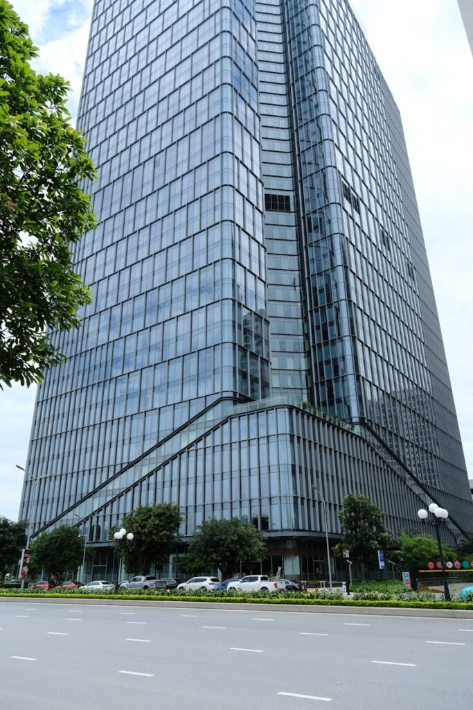 A very tall building sitting next to a street